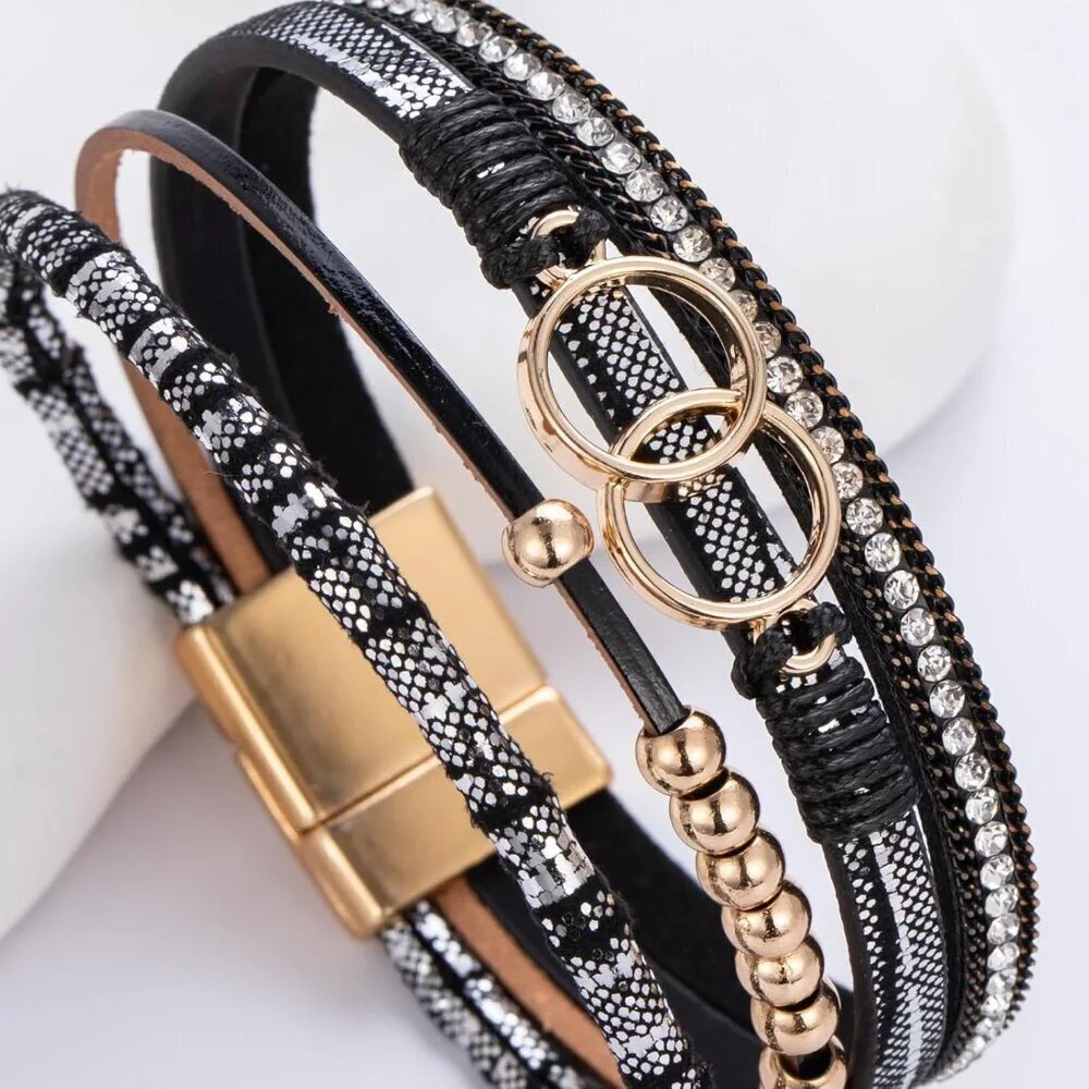 Boho Leather Wrap Bracelets Beaded Cuff Bangle Stackable Infinity Jewelry Gift